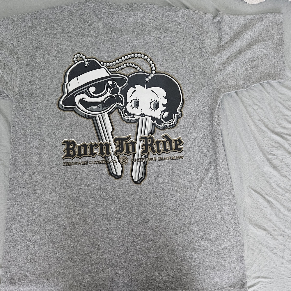 Gray Graphic Tee with Cartoon Design